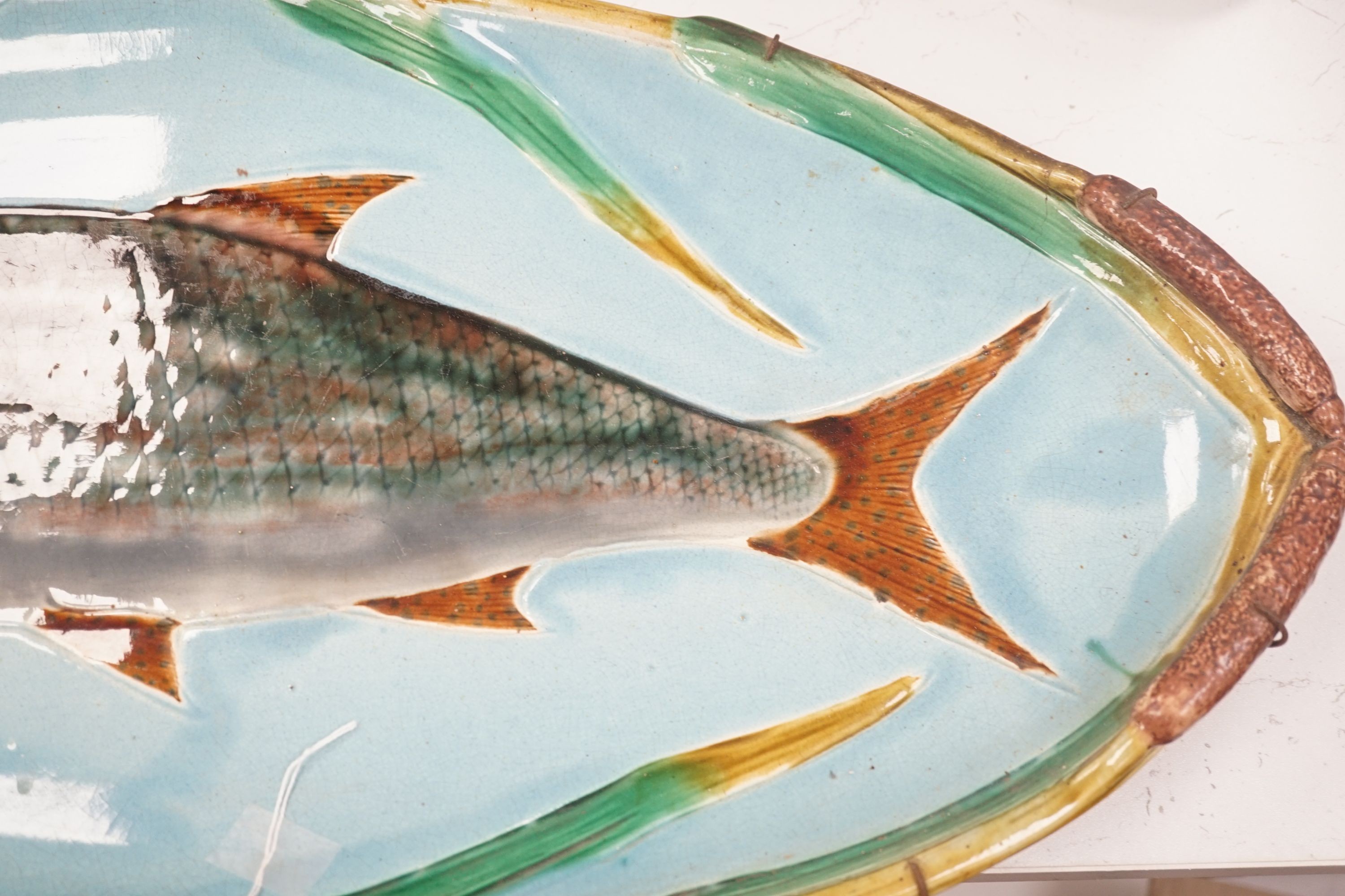 A Victorian Holdcroft majolica ‘fish’ dish, 68cm